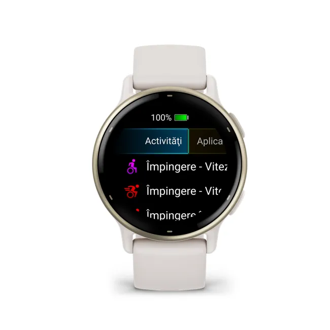 Garmin - Vivoactive 5 smartwatch cu GPS și AMOLED - ramă Cream Gold - carcasă Ivory  şi bratara din silicon