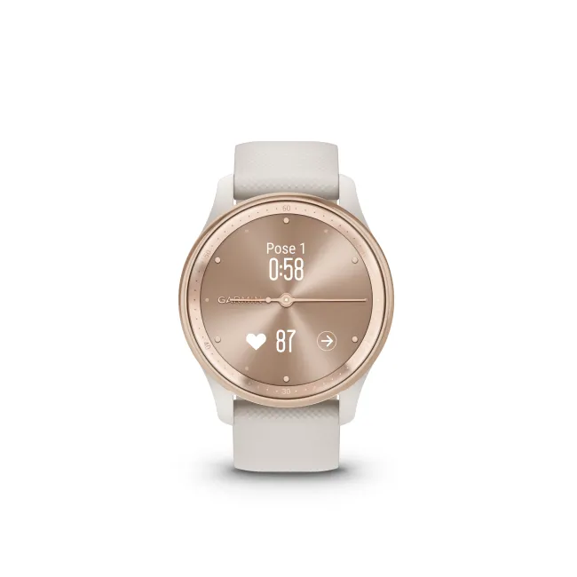 Garmin - vivomove Trend - Ramă Peach Gold din oţel inoxidabil - carcasă Ivory - curea din silicon