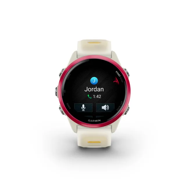Garmin Forerunner 570 - 42 mm - ceas multisport cu GPS si AMOLED - alb mango roz Raspberry Aluminium with Translucent Bone | Mango Band