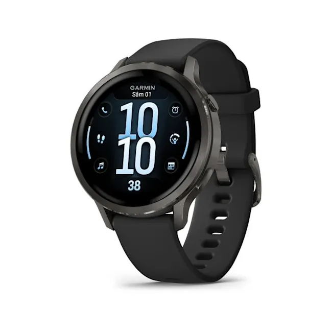 Garmin - Venu 4 41mm smartwatch cu GPS și AMOLED - Gri ardezie cu Curea din silicon negru