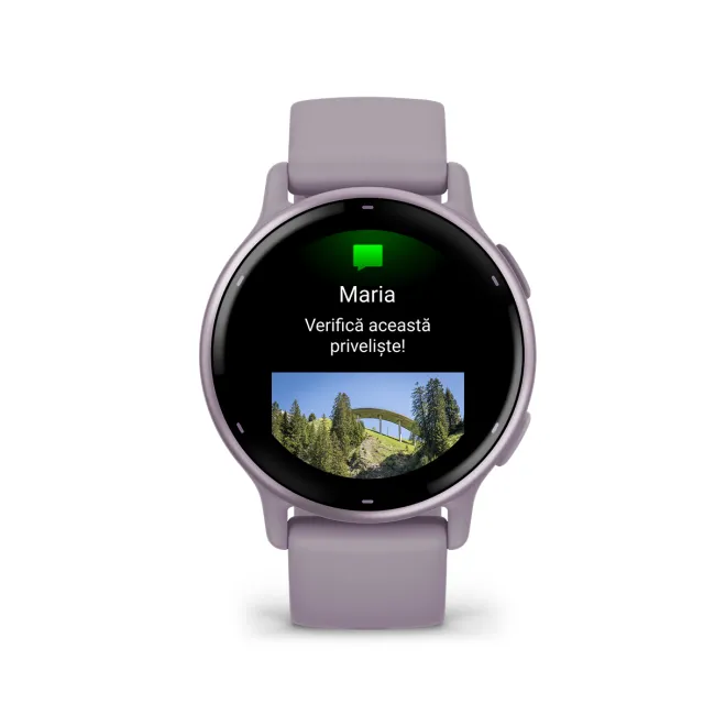 Garmin - Vivoactive 5 smartwatch cu GPS și AMOLED - ramă mov orchid din aluminiu - carcasă mov şi bratara din silicon