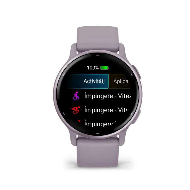Garmin - Vivoactive 5 smartwatch cu GPS și AMOLED - ramă mov orchid din aluminiu - carcasă mov şi bratara din silicon