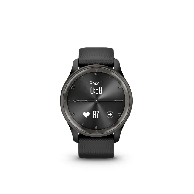 Garmin - vivomove Trend - Ramă Neagra din oţel inoxidabil - carcasa neagra - bratara silicon neagra