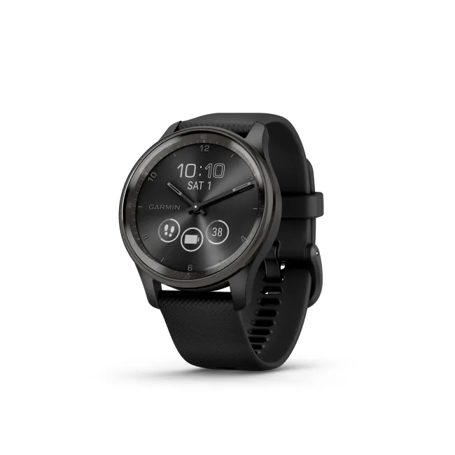 Garmin - vivomove Trend - Ramă Neagra din oţel inoxidabil - carcasa neagra - bratara silicon neagra