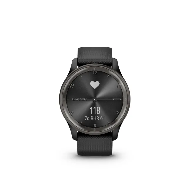 Garmin - vivomove Trend - Ramă Neagra din oţel inoxidabil - carcasa neagra - bratara silicon neagra