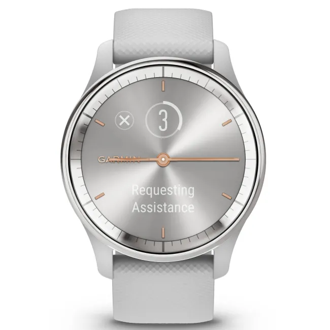 Garmin - vivomove Trend - Ramă Silver din oţel inoxidabil - carcasă Mist Grey - curea din silicon