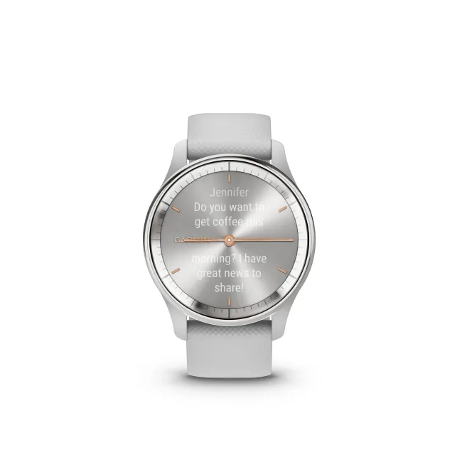 Garmin - vivomove Trend - Ramă Silver din oţel inoxidabil - carcasă Mist Grey - curea din silicon