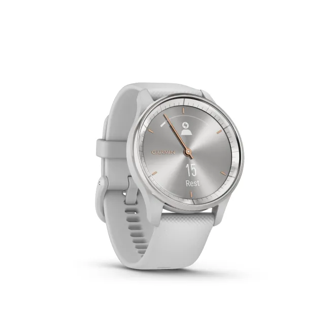 Garmin - vivomove Trend - Ramă Silver din oţel inoxidabil - carcasă Mist Grey - curea din silicon