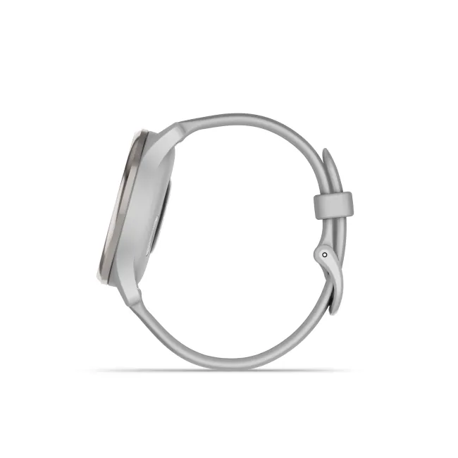 Garmin - vivomove Trend - Ramă Silver din oţel inoxidabil - carcasă Mist Grey - curea din silicon