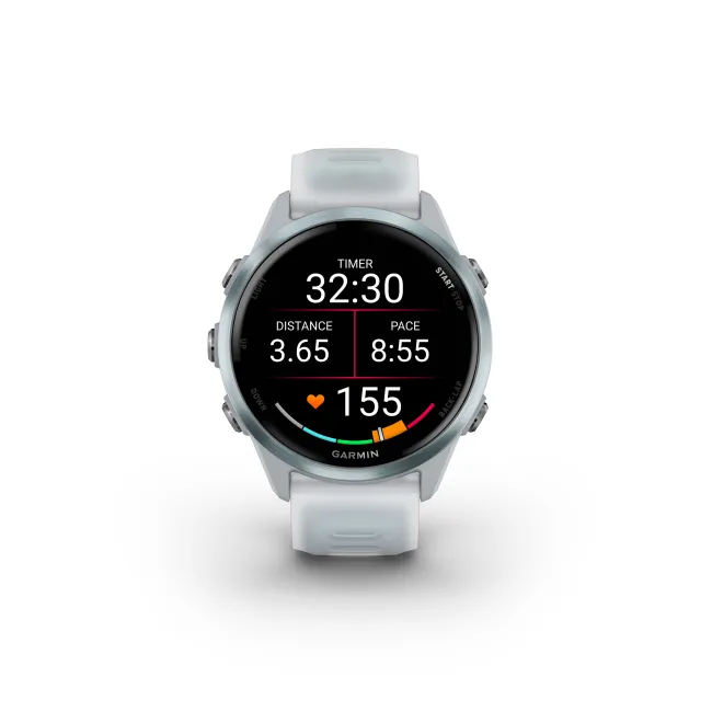 Garmin Forerunner 570 - 42 mm - ceas multisport cu GPS si AMOLED - alb Cloud Blue Aluminium with Translucent Whitestone | Cloud Blue Band