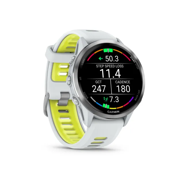Garmin Forerunner 970 - ceas multisport cu GPS si AMOLED - alb Titanium with Whitestone Case and Whitestone | Translucent Amp Yellow Band
