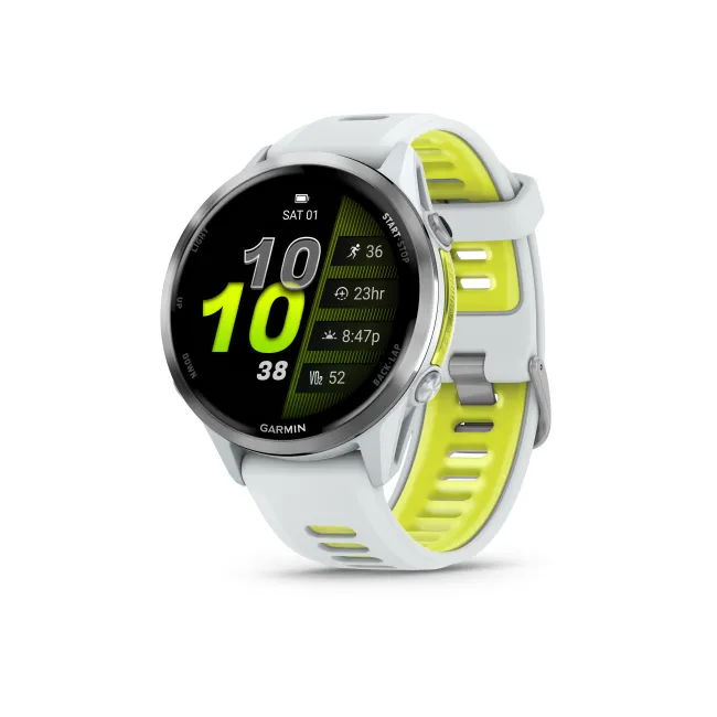 Garmin Forerunner 970 - ceas multisport cu GPS si AMOLED - alb Titanium with Whitestone Case and Whitestone | Translucent Amp Yellow Band