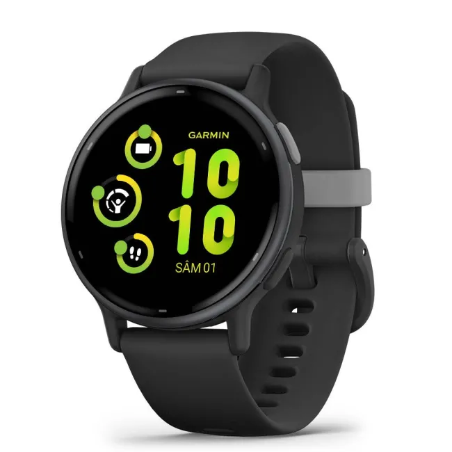 Garmin - Vivoactive 5 smartwatch cu GPS și AMOLED - ramă gri slate din aluminiu - carcasă neagră şi bratara din silicon