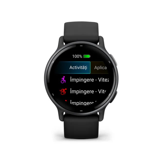 Garmin - Vivoactive 5 smartwatch cu GPS și AMOLED - ramă gri slate din aluminiu - carcasă neagră şi bratara din silicon