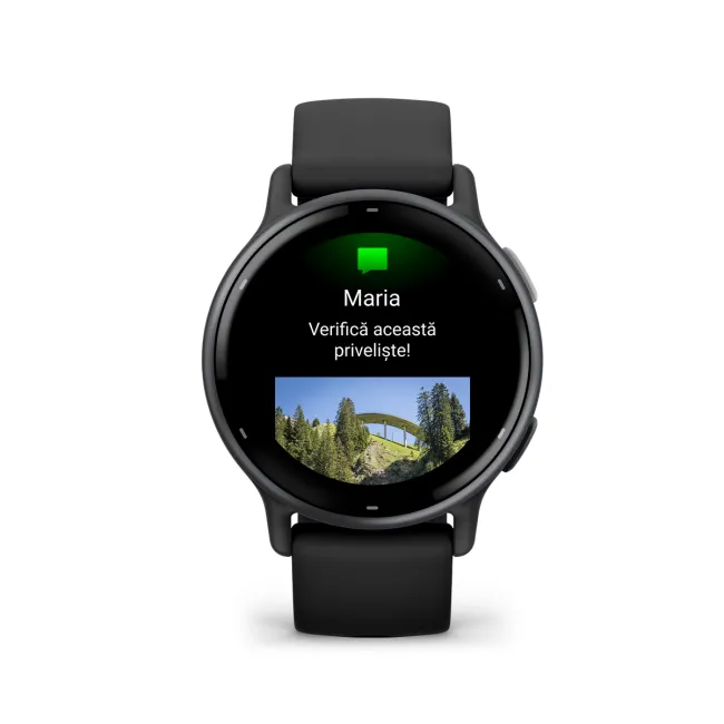 Garmin - Vivoactive 5 smartwatch cu GPS și AMOLED - ramă gri slate din aluminiu - carcasă neagră şi bratara din silicon