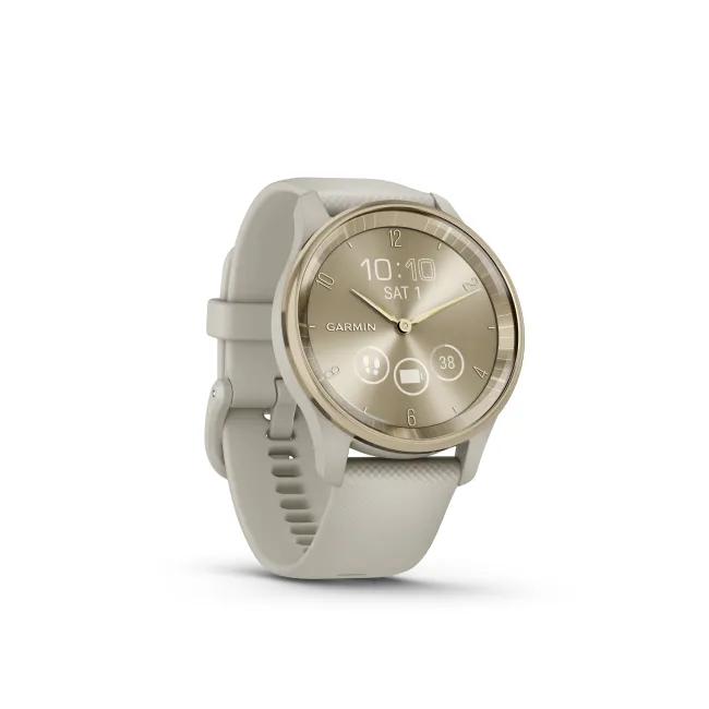 Garmin vivomove Trend - Ramă Cream Gold din oţel inoxidabil - carcasă French Grey - curea din silicon