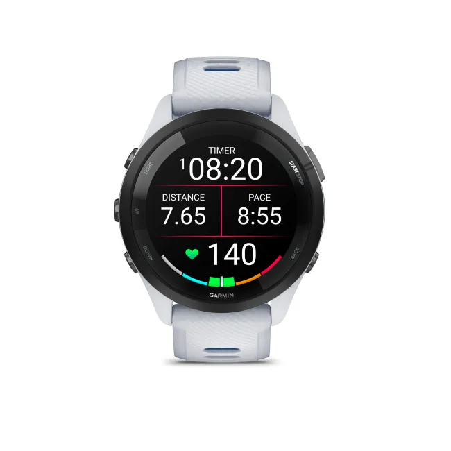 Garmin - Forerunner 265 ceas multisport cu GPS AMOLED - Ramă neagră cu carcasă Whitestone şi curea din silicon Whitestone/Tidal Blue