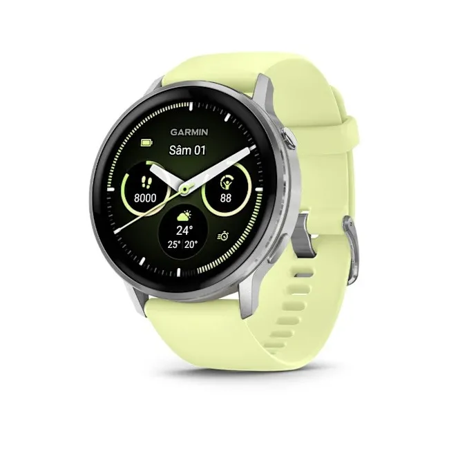 Garmin - Venu 4 45mm smartwatch cu GPS și AMOLED - Silver cu curea de silicon Citron
