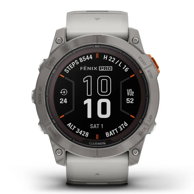 Garmin - fenix 7x Pro Sapphire Solar smartwatch premium cu incarcare solara 51mm - ramă din titanium si curea din silicon gri|portocaliu