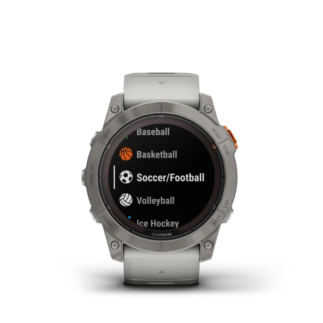 Garmin - fenix 7x Pro Sapphire Solar smartwatch premium cu incarcare solara 51mm - ramă din titanium si curea din silicon gri|portocaliu