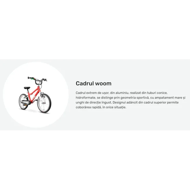 Woom - bicicleta copii 16" Woom 3 AUTOMAGIC, varsta recomandata 4-6 ani (105-120cm) - 6 kg - rosu intens alb