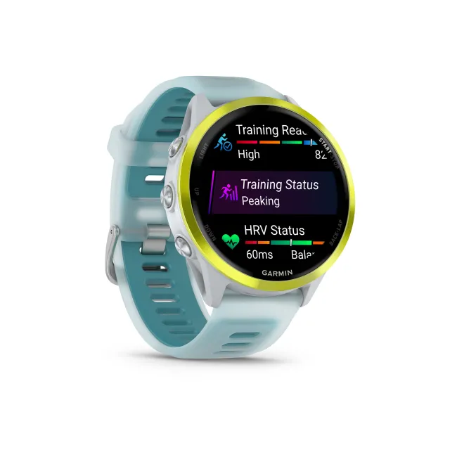 Garmin Forerunner 570 - 47mm - ceas multisport cu GPS si AMOLED - alb Amp Yellow Aluminium with Translucent Whitestone | Turquoise Band