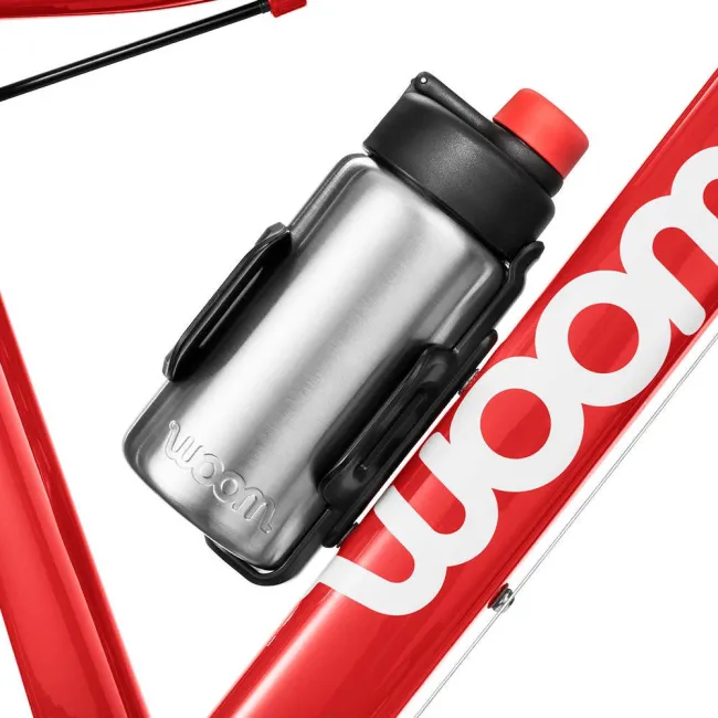 Woom - set suport bidon bicicleta copii si bidon metalic Glug - gri argintiu negru