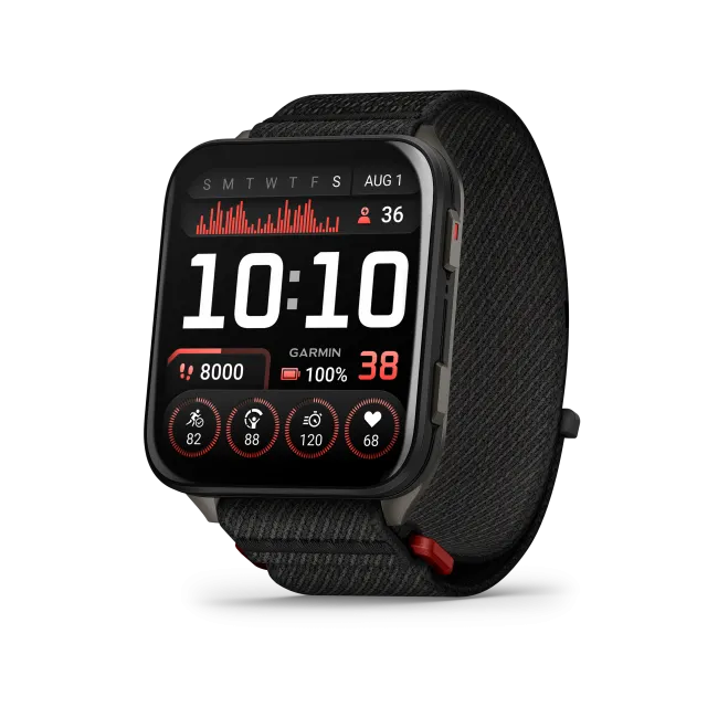 Garmin - Venu X1 - smartwatch cu GPS și AMOLED - Negru cu spate din titan argintiu și curea din nailon ComfortFit neagră