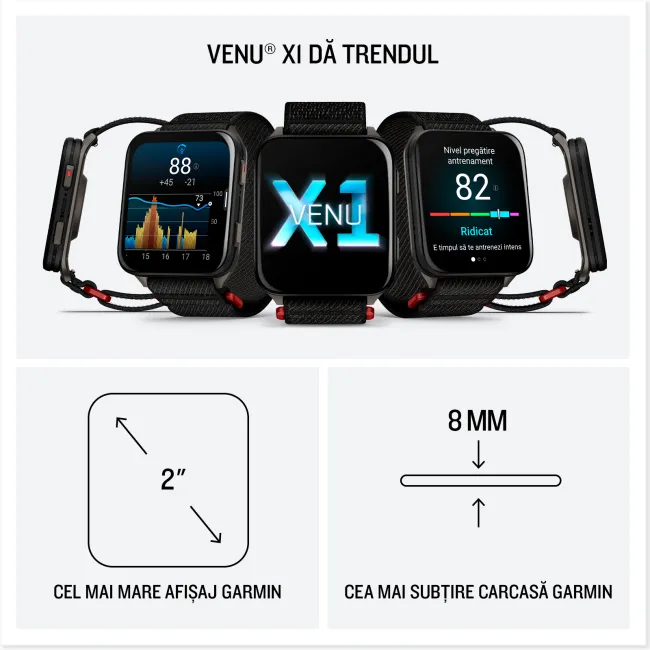 Garmin - Venu X1 - smartwatch cu GPS și AMOLED - Negru cu spate din titan argintiu și curea din nailon ComfortFit neagră