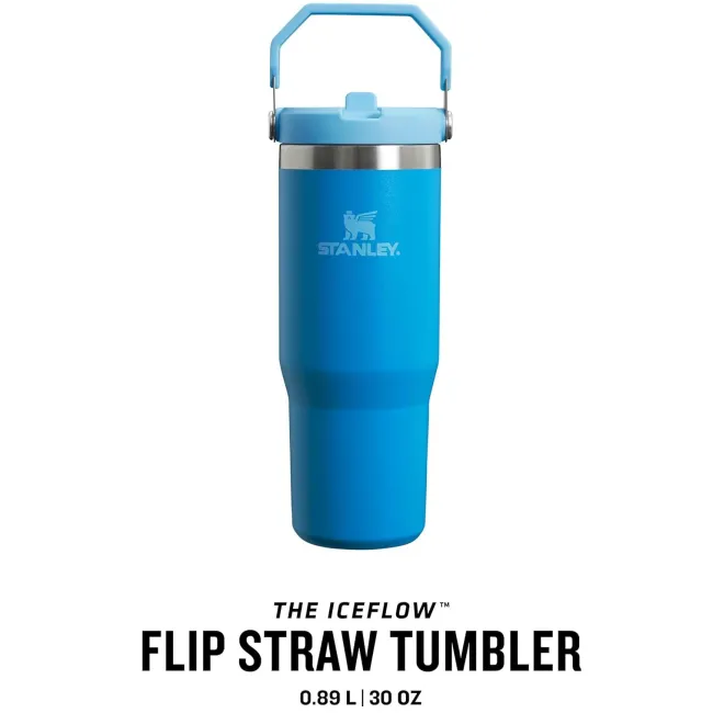 Stanley - termos tip sticla cu pai - Flip Straw Tumbler - albastru intens azur - 890 ml - Personalizat Trisport - Garmin