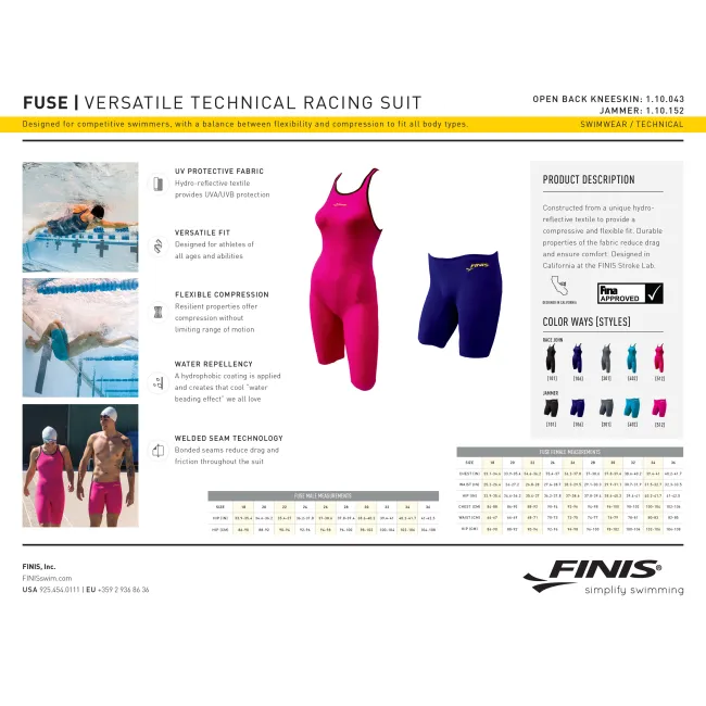 Finis - Costum inot tehnic pentru baieti sau barbati - Fuse Jammer - albastru