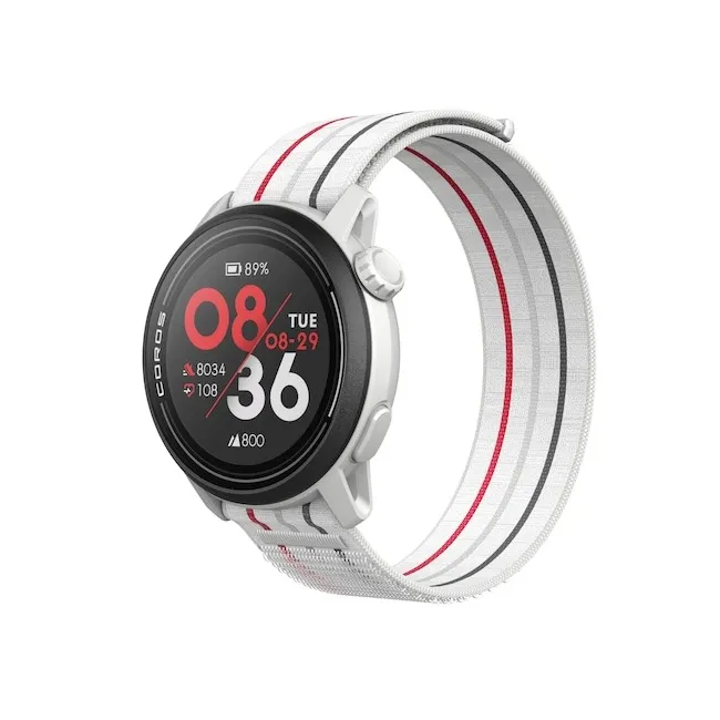 Coros - Pace 3 - ceas multisport GPS - alb rosu gri - curea alba/nailon