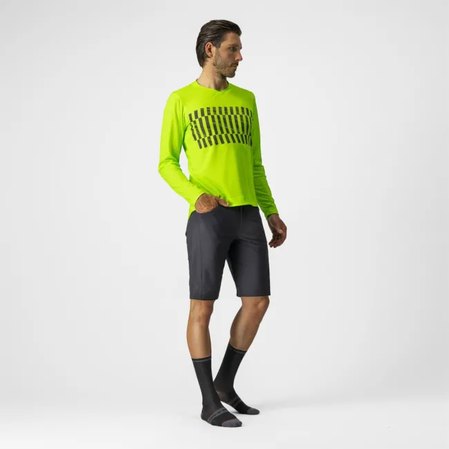 Castelli - tricou ciclism pentru barbati, maneca lunga Trail Tech LS Tee jersey - galben electric fluo lime negru