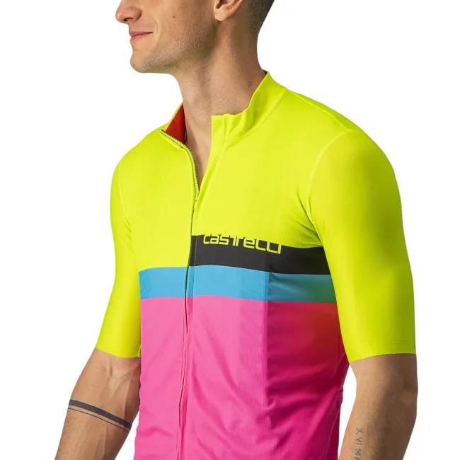 Castelli - tricou ciclism maneca scurta A Blocco - galben fluo magenta albastru