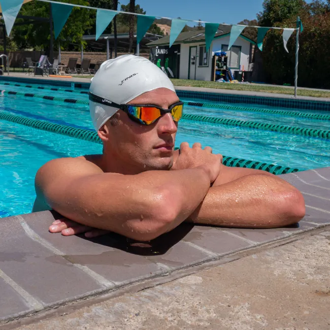 Finis - ochelari inot pentru triatlon Hayden Goggles - alb cu lentila oglinda mov