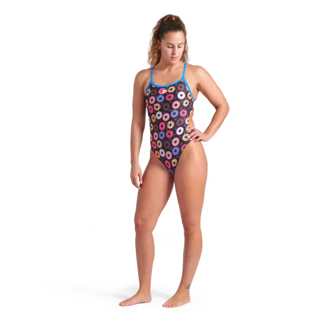 Arena - costum inot femei intreg - Donuts Swimsuit Challenge Back - Black - Multi I Blue I River
