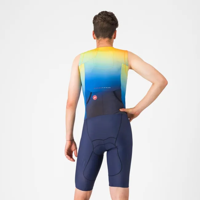 Castelli - costum triatlon fara maneci - Free Sanremo 3 Suit Sleeveless - albastru belgian | portocaliu