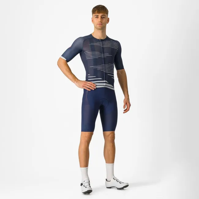 Castelli - pantaloni ciclism scurti cu bretele - Superleggera Bibshort - 20-40 gr C - albastru belgian