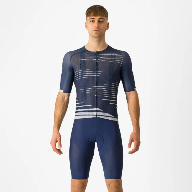 Castelli - pantaloni ciclism scurti cu bretele - Superleggera Bibshort - 20-40 gr C - albastru belgian