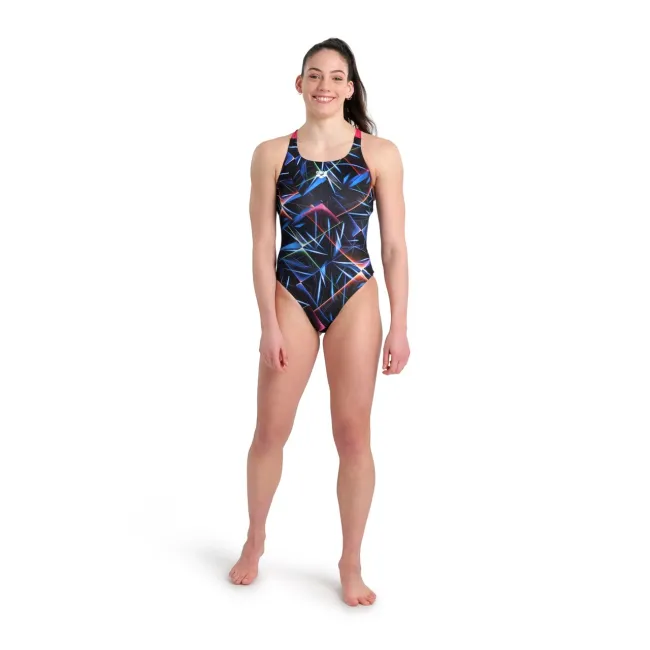 Arena - costum inot femei intreg - W Swimsuit Swim Pro Back Allover - Black I Multi I Freak Rose