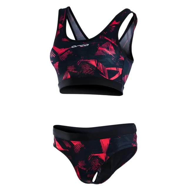 Orca - Costum de baie doua piese pentru Femei Bra &amp; Bikini - print negru rosu