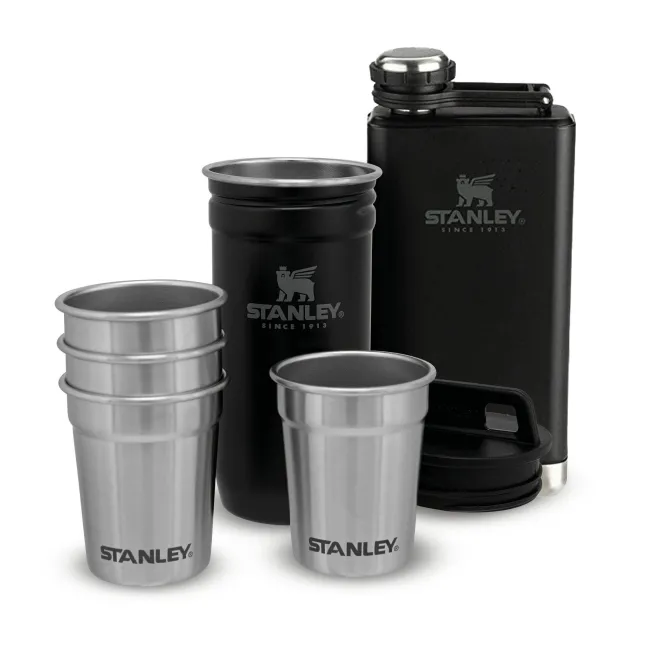 Stanley - set 4 pahare de shot + recipient - Adventure Pre-Party Shot Glass + Flask Set - negru Matte Black Pebble