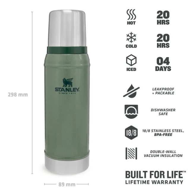 Stanley - termos clasic cu maner The Legendary Classic Bottle - verde Hammertone - 750 ml