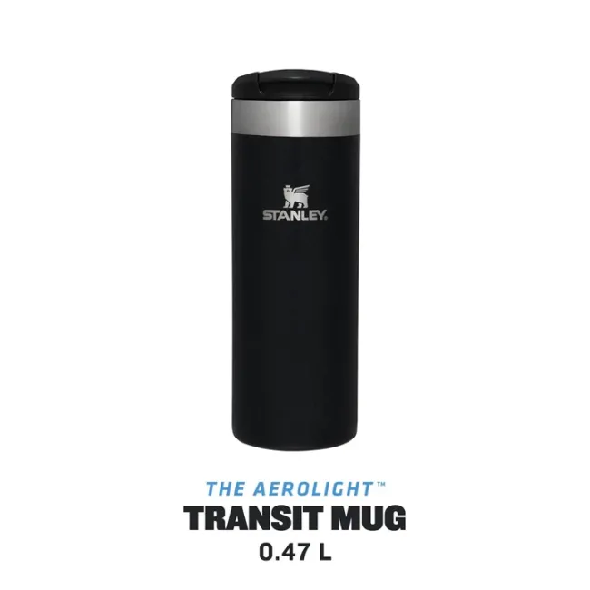 Stanley - termos mic calatorie The Aerolight Transit Mug - negru metalic - 470 ml