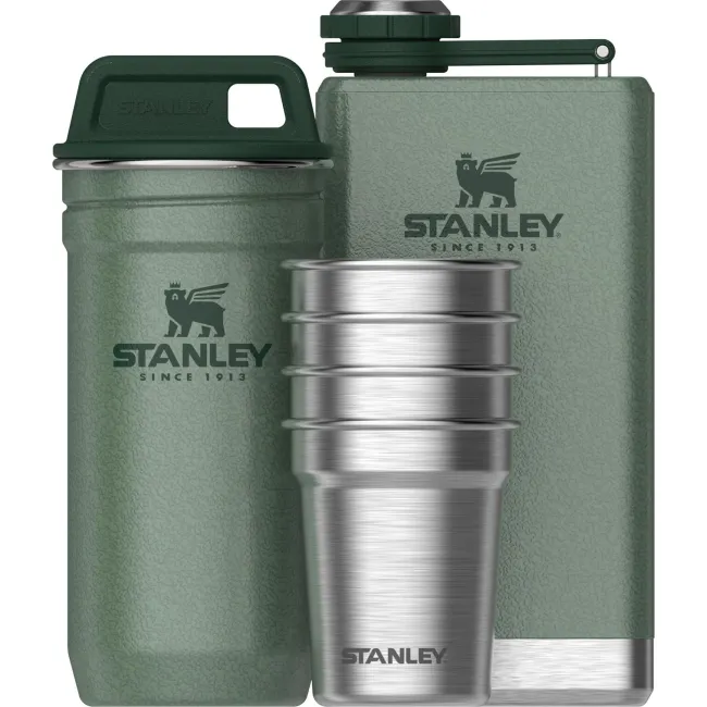 Stanley - set 4 pahare de shot + recipient - Adventure Pre-Party Shot Glass + Flask Set - verde Hammertone Green