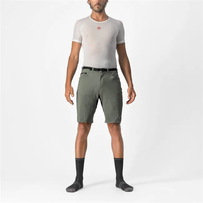 Castelli - pantaloni ciclism scurti si largi pentru barbati Unlimited Trail Baggy Short - verde army padure negru