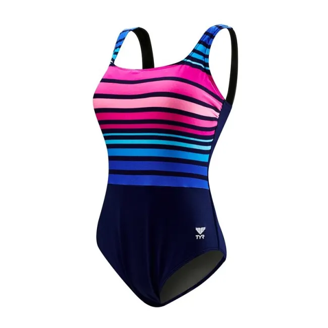 TYR - costum inot femei Ombre stripe aqua controlfit - albastru navy roz mov