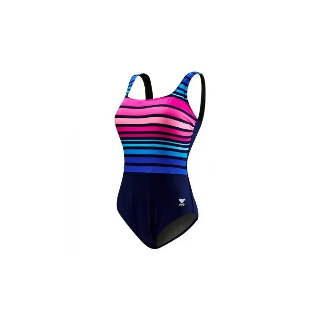 TYR - costum inot femei Ombre stripe aqua controlfit - albastru navy roz mov