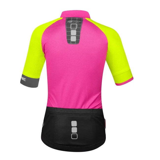 Force - tricou ciclism pentru copii Square jersey - roz gri verde fluo