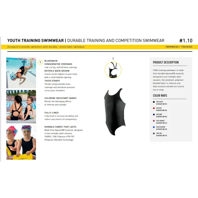 Finis - Costum de baie intreg Fete Bladeback - negru